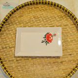  Dĩa Chữ Nhật Vẽ Tay Bông Đỏ – Vườn Nhà Gốm – Dùng Đựng Món Ăn – Size 21cm\29cm. 