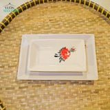  Dĩa Chữ Nhật Vẽ Tay Bông Đỏ – Vườn Nhà Gốm – Dùng Đựng Món Ăn – Size 21cm\29cm. 