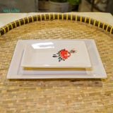  Dĩa Chữ Nhật Vẽ Tay Bông Đỏ – Vườn Nhà Gốm – Dùng Đựng Món Ăn – Size 21cm\29cm. 
