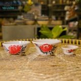  Chén Cơm Vẽ Tay Bông Đỏ – Vườn Nhà Gốm – Dùng Ăn Cơm, soup – Size 12cm 