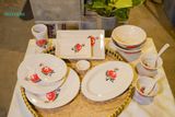  Tô Gốm Vẽ Tay Bông Đỏ – Vườn Nhà Gốm – Dùng Ăn Phở, Canh – Size 20cm / 21cm. 