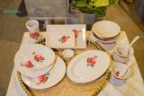  Dĩa Dẹt Vẽ Tay Bông Đỏ – Vườn Nhà Gốm – Dùng Đựng Đồ Ăn – Size 21cm\ 25cm\27cm. 