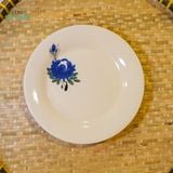  Dĩa Dẹt Vẽ Tay Bông Xanh – Vườn Nhà Gốm – Dùng Đựng Đồ Ăn – Size 21cm\ 25cm\27cm. 