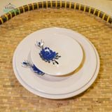  Dĩa Dẹt Vẽ Tay Bông Xanh – Vườn Nhà Gốm – Dùng Đựng Đồ Ăn – Size 21cm\ 25cm\27cm. 