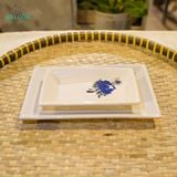  Dĩa Chữ Nhật Vẽ Tay Bông Xanh – Vườn Nhà Gốm – Dùng Đựng Món Ăn – Size 21cm\29cm. 