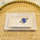 Dĩa Chữ Nhật Vẽ Tay Bông Xanh – Vườn Nhà Gốm – Dùng Đựng Món Ăn – Size 21cm\29cm. 