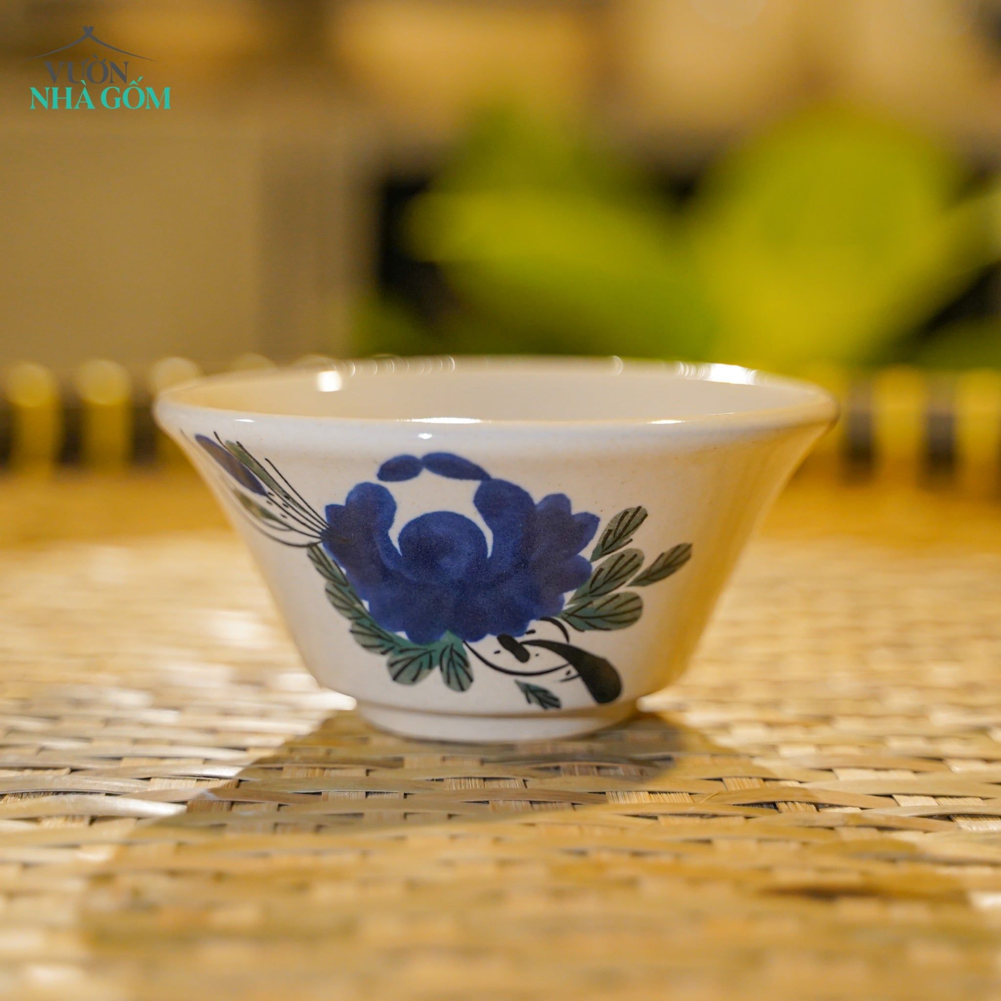  Chén Cơm Vẽ Tay Bông Xanh – Vườn Nhà Gốm – Dùng Ăn Cơm, soup – Size 12cm 