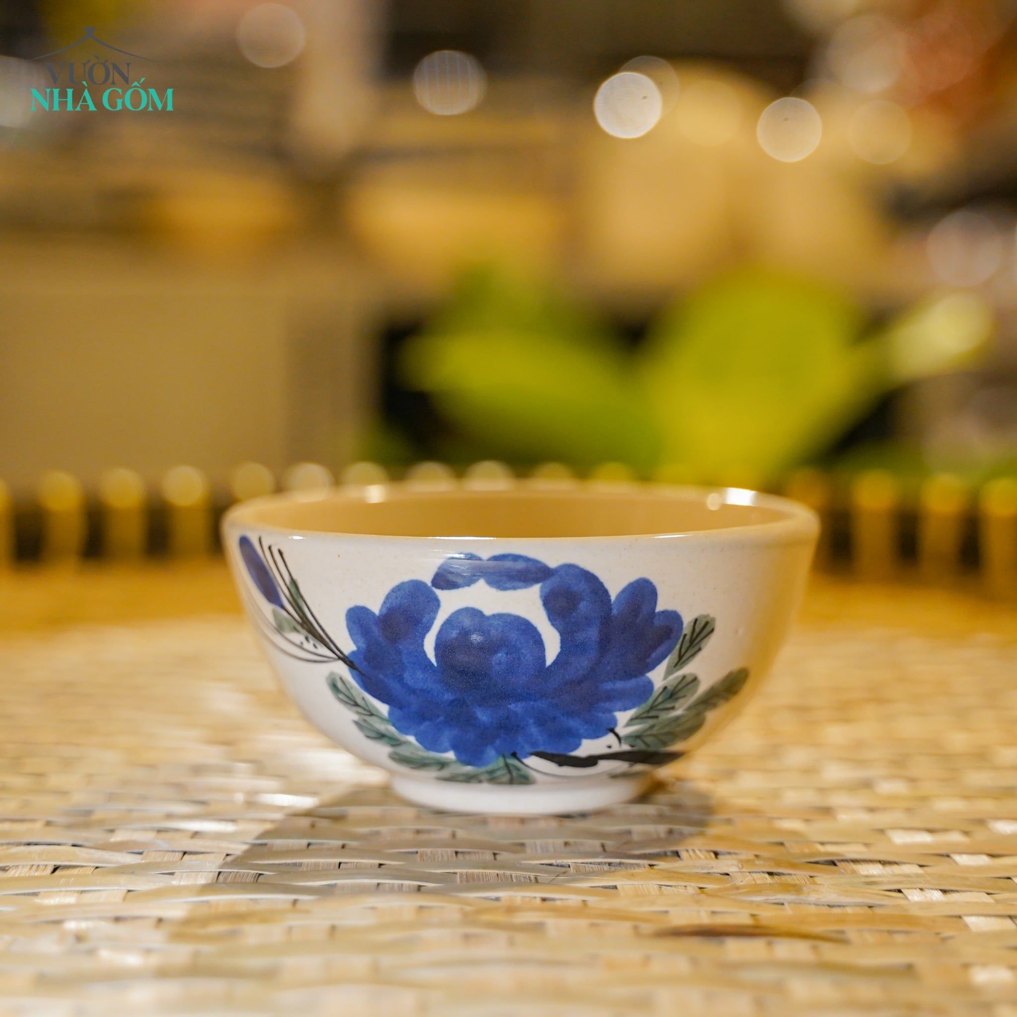  Chén Cơm Vẽ Tay Bông Xanh – Vườn Nhà Gốm – Dùng Ăn Cơm, soup – Size 12cm 