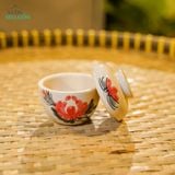 Thố Gốm 7cm Vẽ Tay Bông Đỏ – Vườn Nhà Gốm – Thố Gia Vị 