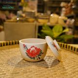  Thố Gốm 14cm Vẽ Tay Bông Đỏ – Vườn Nhà Gốm – Thố Đựng Mỡ, Dưa Muối. 