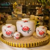  Thố Gốm 7cm Vẽ Tay Bông Đỏ – Vườn Nhà Gốm – Thố Gia Vị 