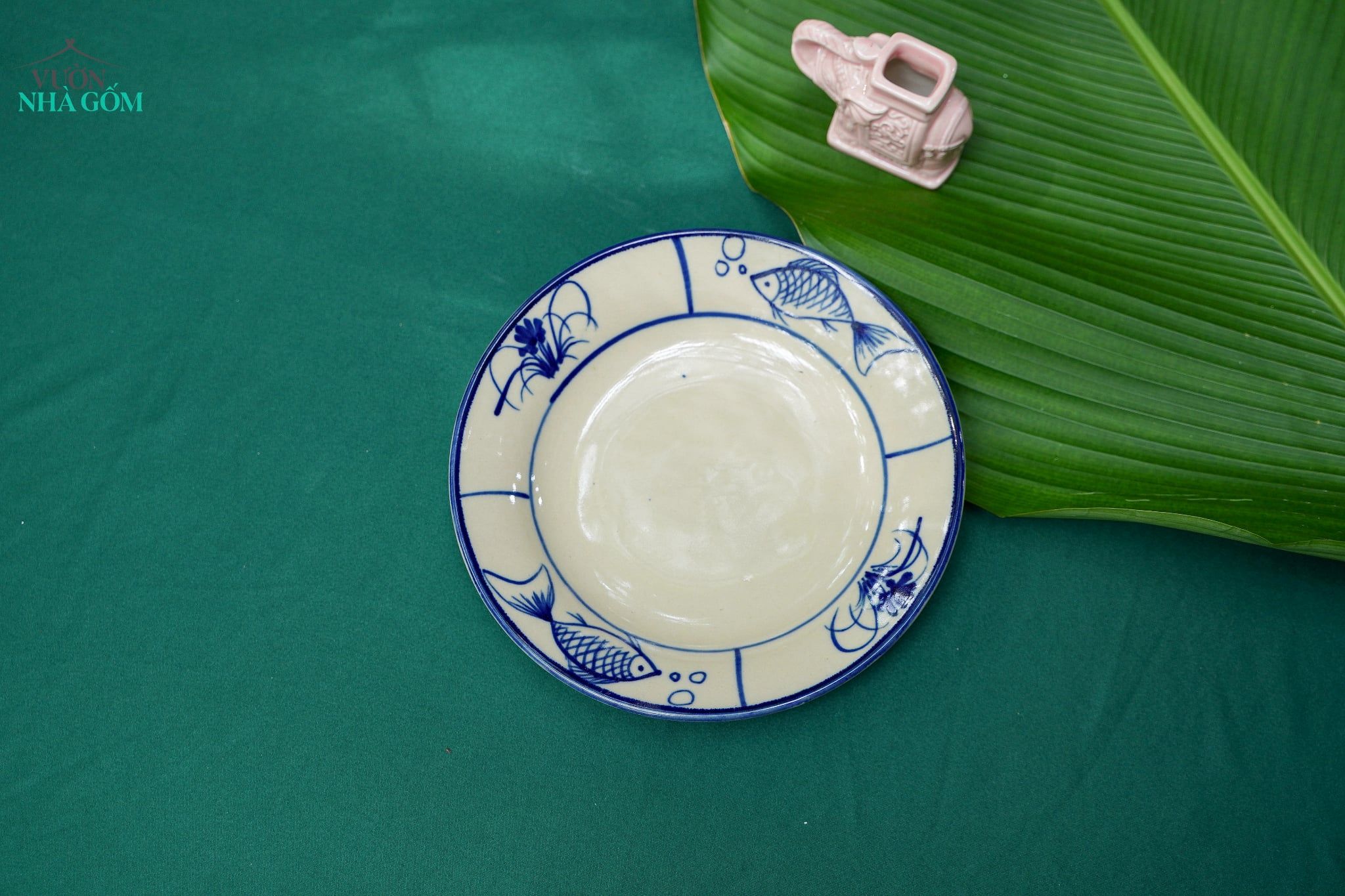  CBLX, Dĩa Tròn Dẹt 22cm Vẽ Cá - Chén Bát Hiện Đại - Đĩa Đựng Đồ Ăn. 