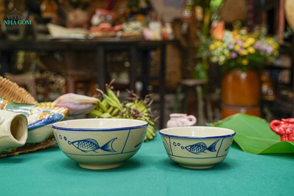  CBLX, Tô Cơm Lớn Vẽ Cá Thủ Công - Chén Bát Hiện Đại - Tô Ăn Bún, Tô Phở - R18cm. 