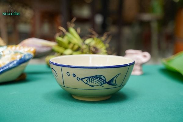  CBLX, Tô Cơm Lớn Vẽ Cá Thủ Công - Chén Bát Hiện Đại - Tô Ăn Bún, Tô Phở - R18cm. 