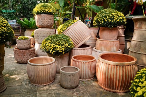  Chậu Sọc Đũa Gốm Đất Nung, Chậu Gốm Trồng Cây Sân Vườn, Chậu Đất Nung. 