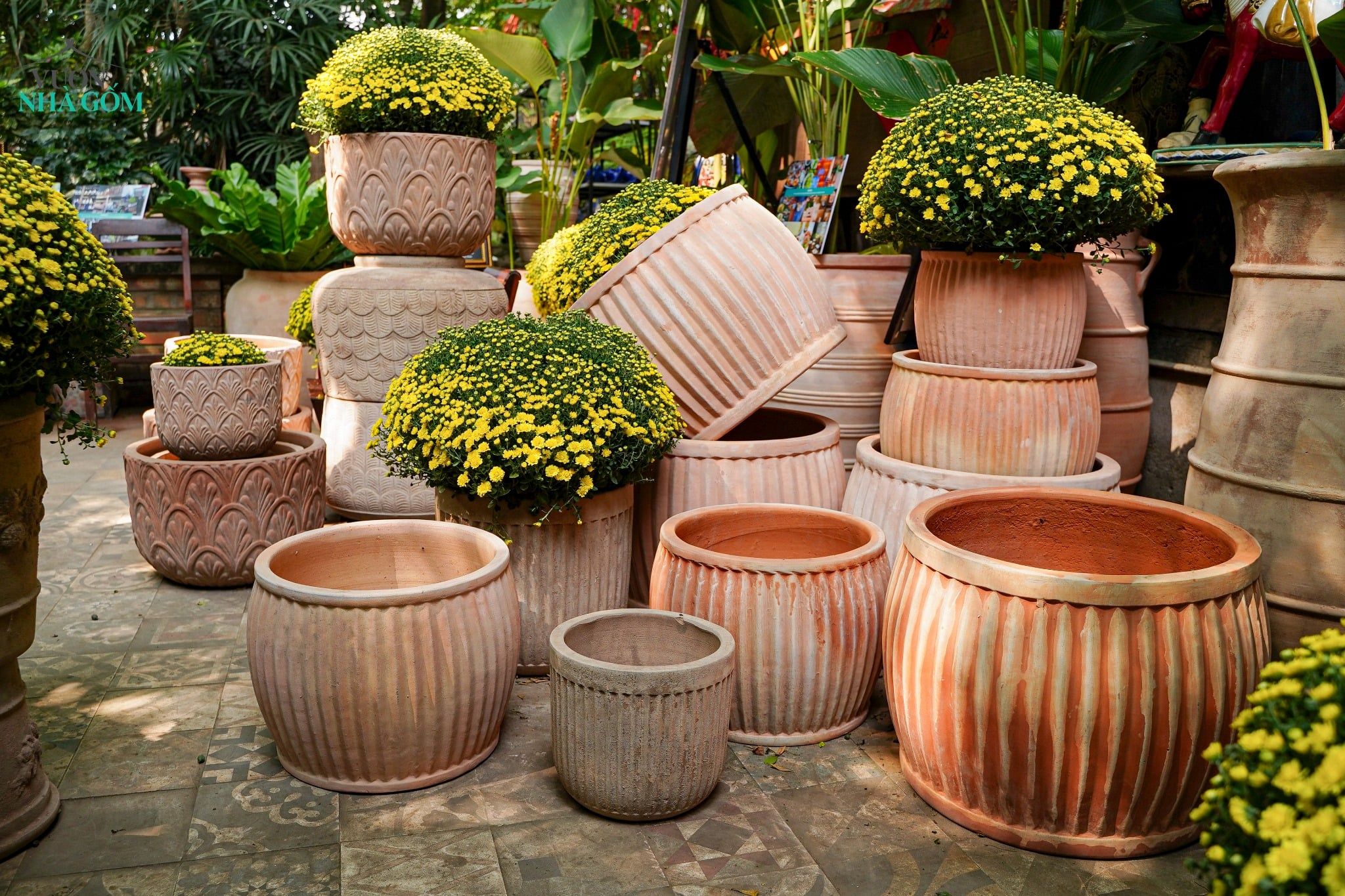  Chậu Sọc Đũa Gốm Đất Nung, Chậu Gốm Trồng Cây Sân Vườn, Chậu Đất Nung. 