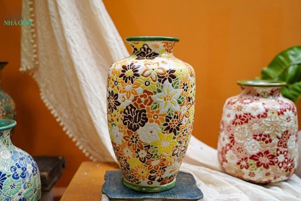  Bình Bách Hoa Dáng Cao Cổ Thấp Khắc Thủ Công - Bình Gốm Nam Bộ - C35 x R21 - SP036022 