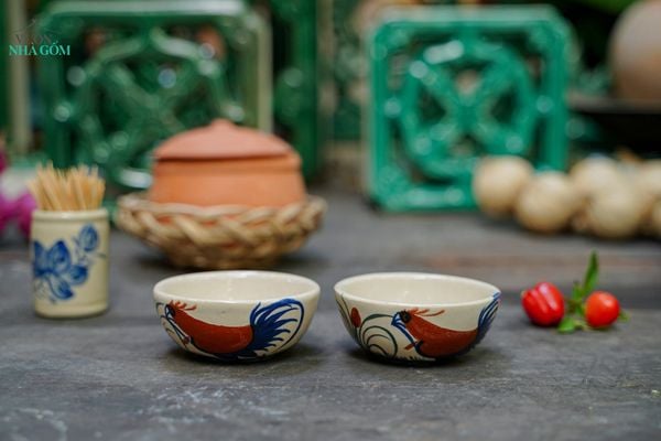  CBLX, Chén Chấm Vẽ Gà Dầu - Chén Bát Hiện Đại - Đựng Nước Chấm - R8xC3. 