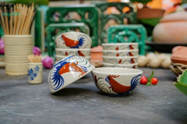  Chén Cơm Vẽ Tay Gà Dầu – Vườn Nhà Gốm – Dùng Ăn Cơm, soup – Size 12cm 