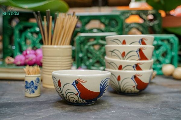  CBLX, Tô Cơm Vẽ Gà - Chén Bát Hiện Đại - Tô Ăn Bún, Tô Phở - R13,5cm 
