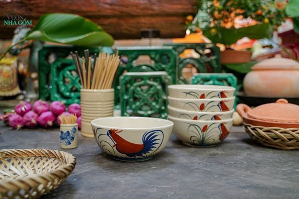  CBLX, Tô Cơm Vẽ Gà Dầu - Chén Bát Hiện Đại - Tô Ăn Bún, Tô Phở - R17,5cm. 