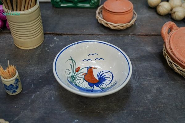  Tô Tượng Gốm Vẽ Tay Gà Dầu – Vườn Nhà Gốm – Dùng Ăn Phở, Canh – Size 20cm 