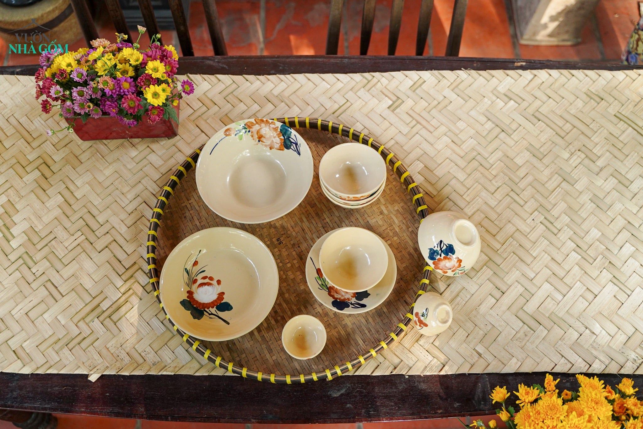  [TẾT] Bộ Chén Bát Vẽ Bông Nâu - Chén Bát Lái Thiêu - Sản Phẩm Quà Tặng Tết Bính Ngọ 2026 