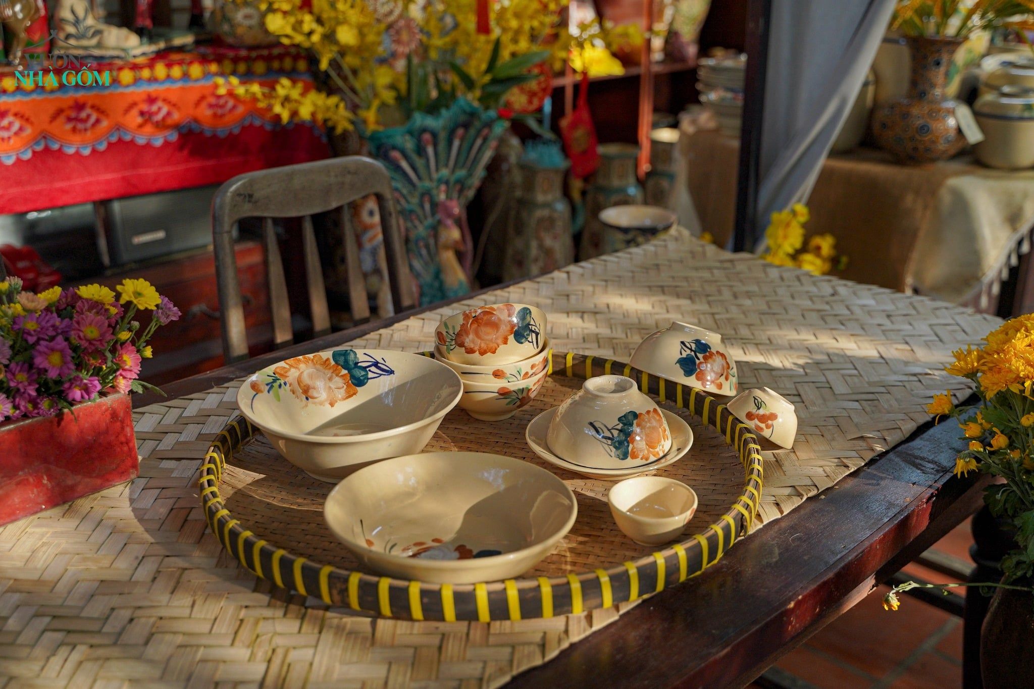  [TẾT] Bộ Chén Bát Vẽ Bông Nâu - Chén Bát Lái Thiêu - Sản Phẩm Quà Tặng Tết Bính Ngọ 2026 