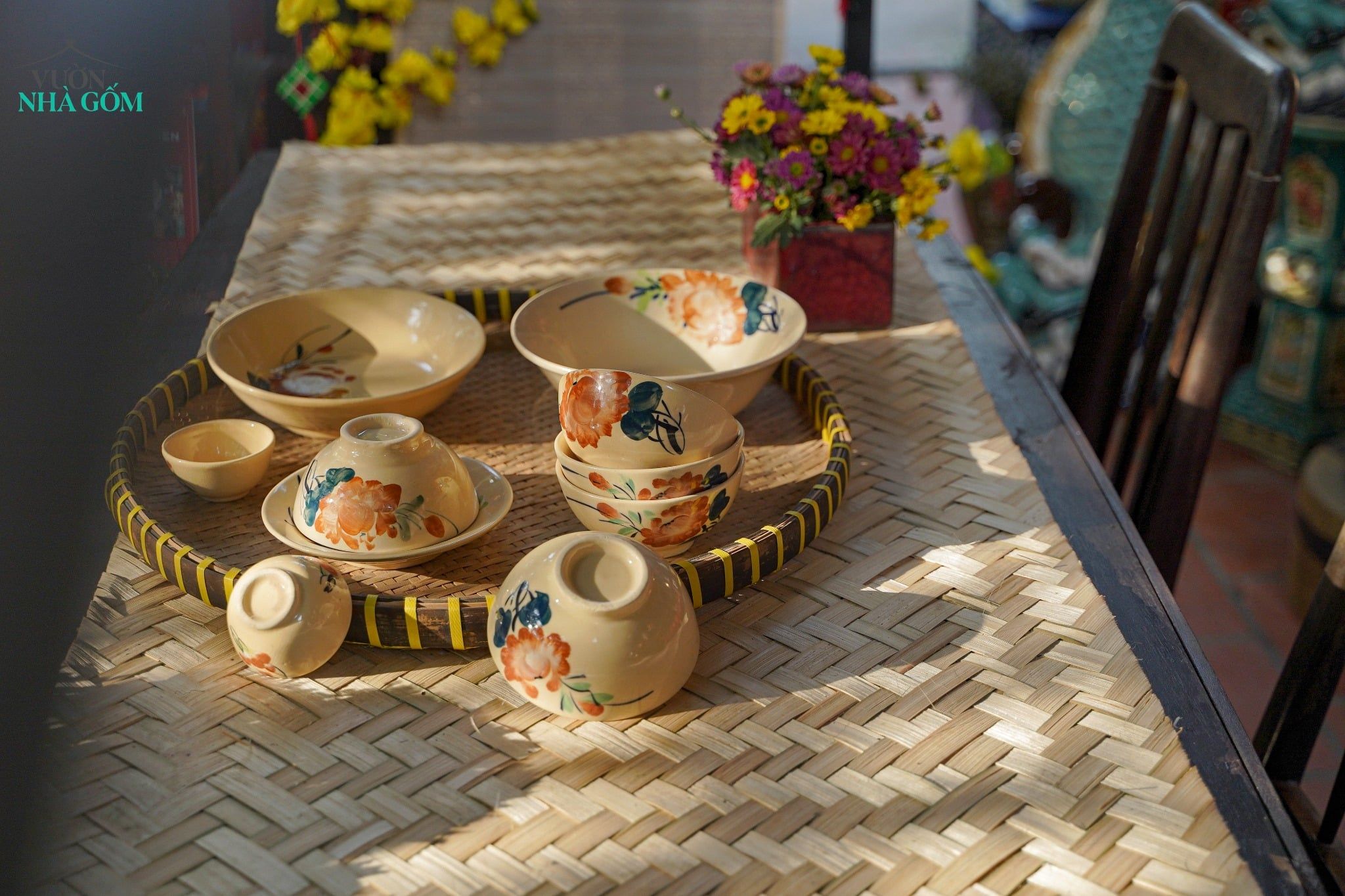  [TẾT] Bộ Chén Bát Vẽ Bông Nâu - Chén Bát Lái Thiêu - Sản Phẩm Quà Tặng Tết Bính Ngọ 2026 