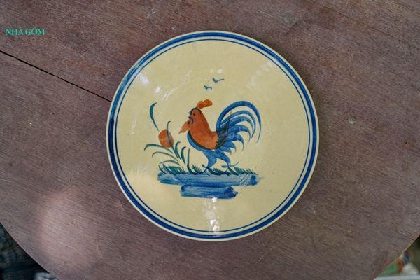  [TẾT] Dĩa Dẹt Vẽ Gà - Chén Bát Lái Thiêu - Dĩa Cơm Tấm - Rộng 22cm x Cao 3cm. 