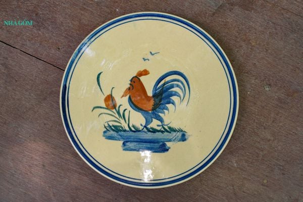  [TẾT] Dĩa Dẹt Vẽ Gà - Chén Bát Lái Thiêu - Dĩa Cơm Tấm - Rộng 22cm x Cao 3cm. 