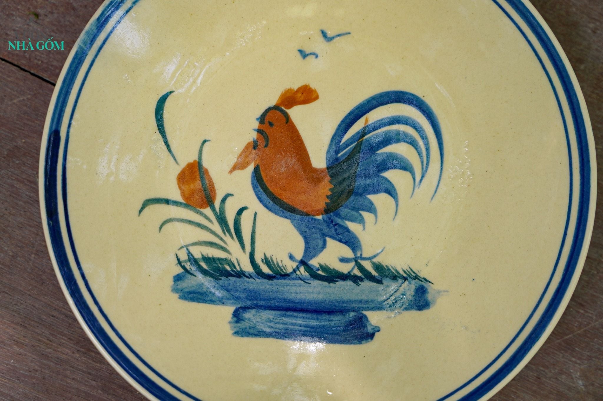  [TẾT] Dĩa Dẹt Vẽ Gà - Chén Bát Lái Thiêu - Dĩa Cơm Tấm - Rộng 22cm x Cao 3cm. 
