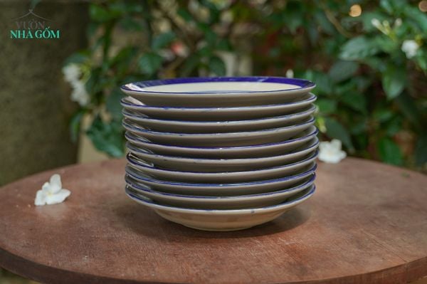  CBLX, Dĩa Lớn 20cm Vẽ Chỉ Xanh - Chén Bát Hiện Đại - Đĩa Đựng Đồ Ăn. 