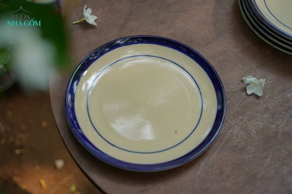  CBLX, Dĩa Lớn 20cm Vẽ Chỉ Xanh - Chén Bát Hiện Đại - Đĩa Đựng Đồ Ăn. 