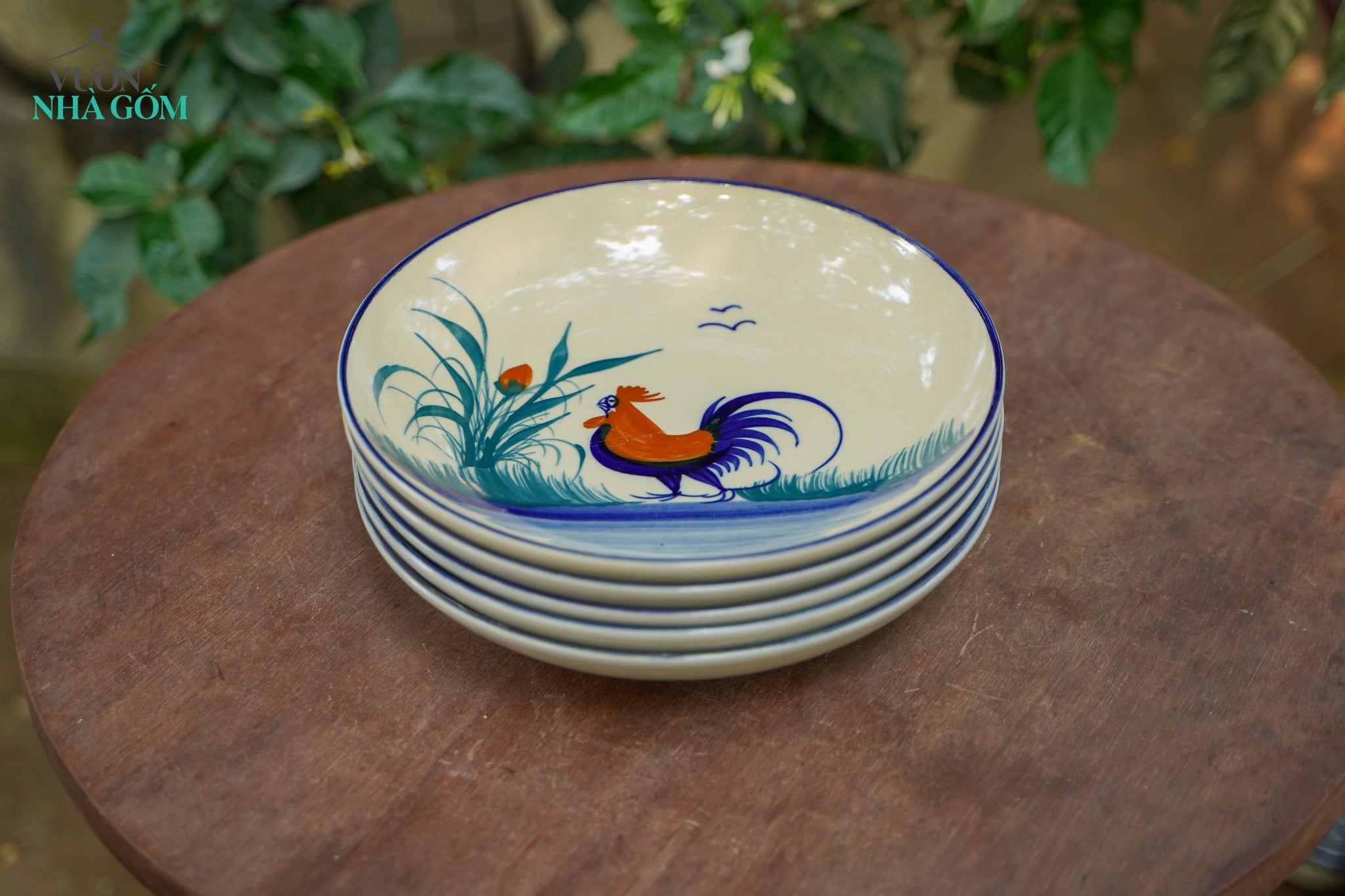  CBLX, Dĩa Dẹt Lớn Vẽ Gà - Chén Bát Hiện Đại - Đĩa Salad, Dĩa Đựng Rau - R22 | R25 | R27 | R30 