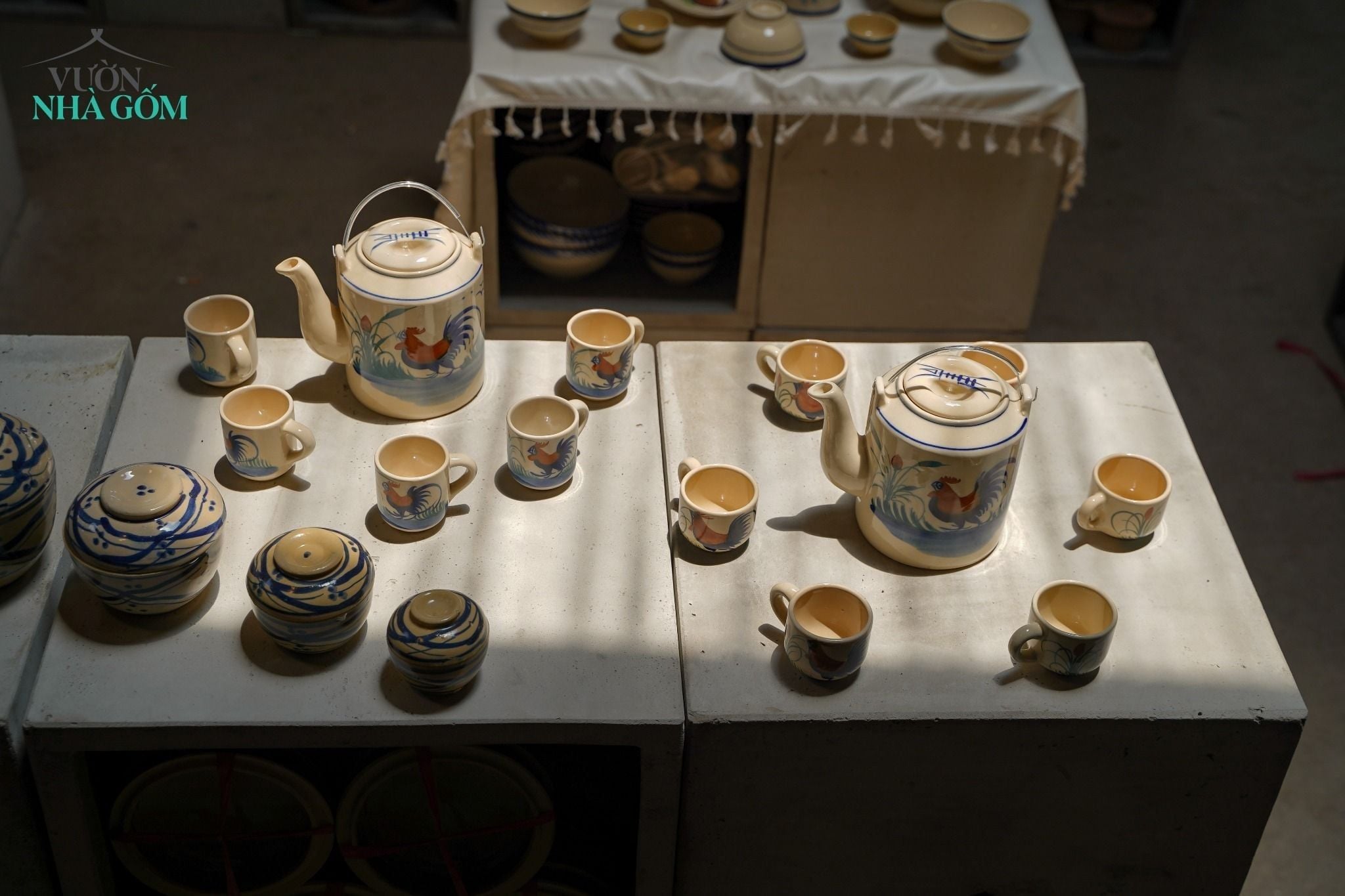  [TẾT] Bộ Bình Gà trống Dân Dã - 5 Tách, 1 Bình Trà & 1 Dĩa Đựng - Gốm Lái Thiêu Nam Bộ. 