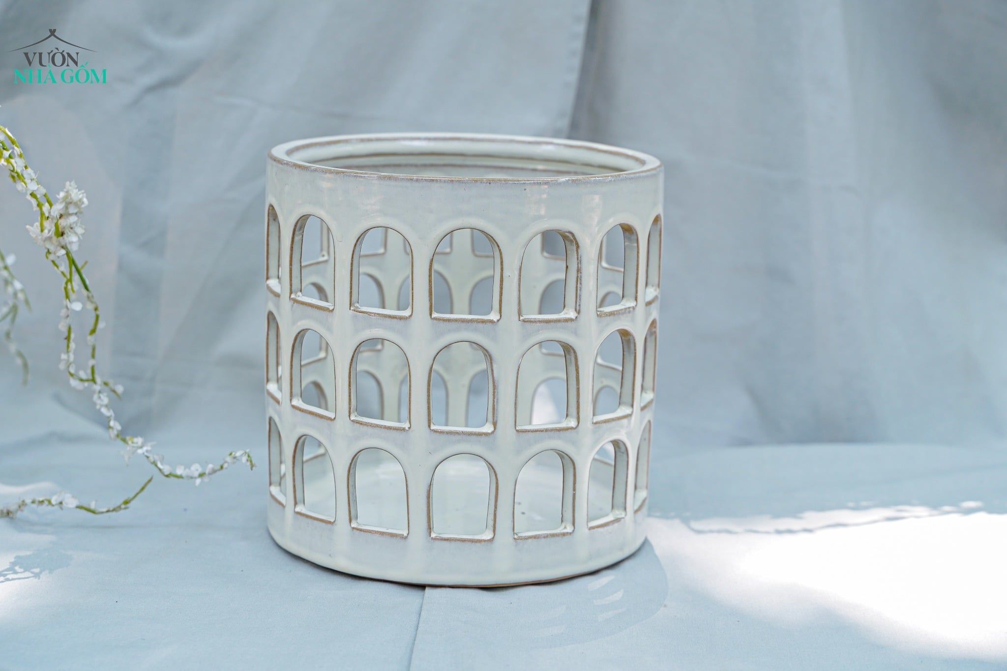  Đèn Gốm Lọng Ô Cửa, Trang Trí Nhà Cửa, Decor Sân Vườn,  Cao 21cm x Rộng 21cm 