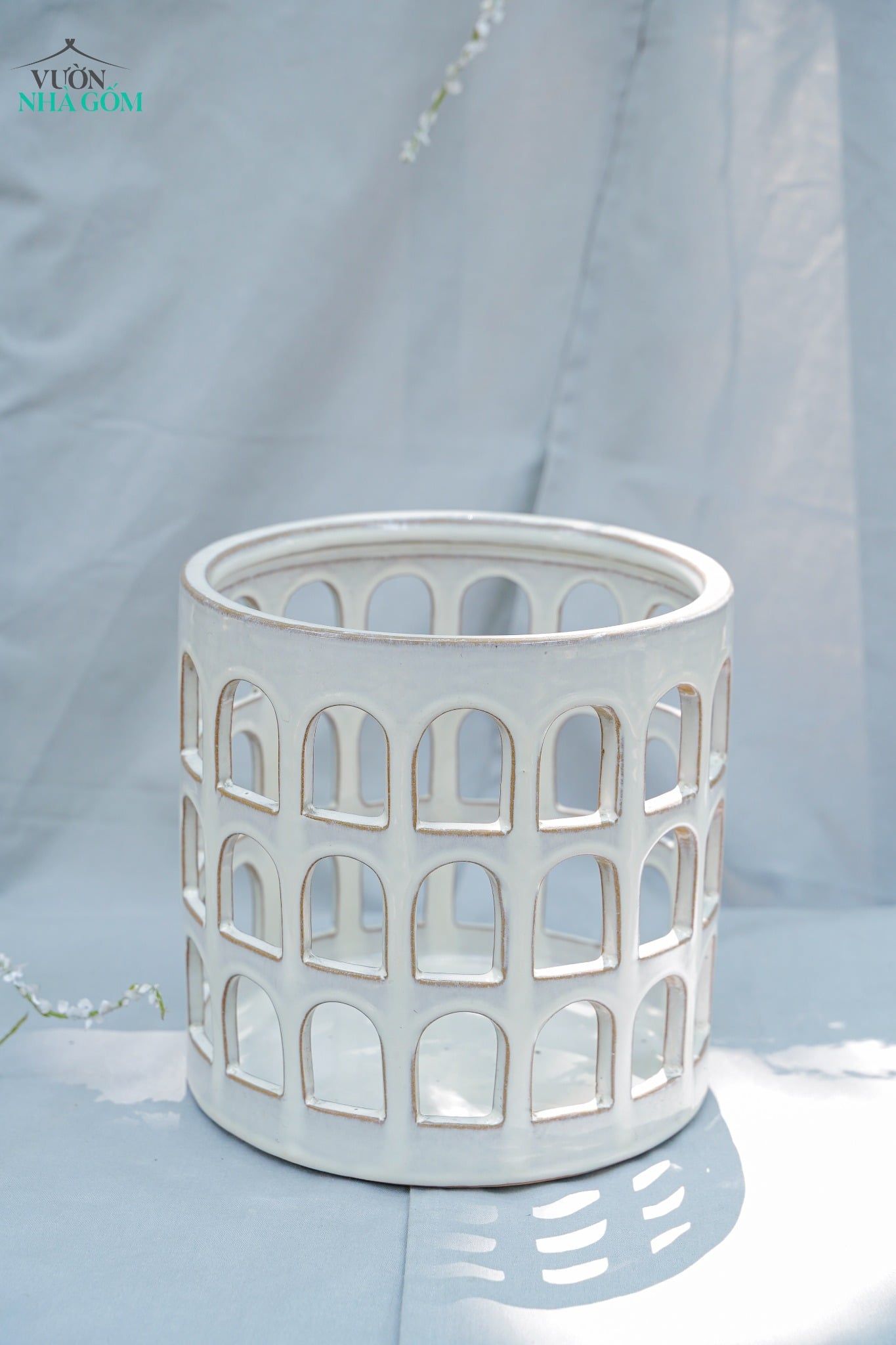  Đèn Gốm Lọng Ô Cửa, Trang Trí Nhà Cửa, Decor Sân Vườn,  Cao 21cm x Rộng 21cm 