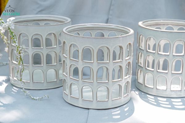  Đèn Gốm Lọng Ô Cửa, Trang Trí Nhà Cửa, Decor Sân Vườn,  Cao 21cm x Rộng 21cm 