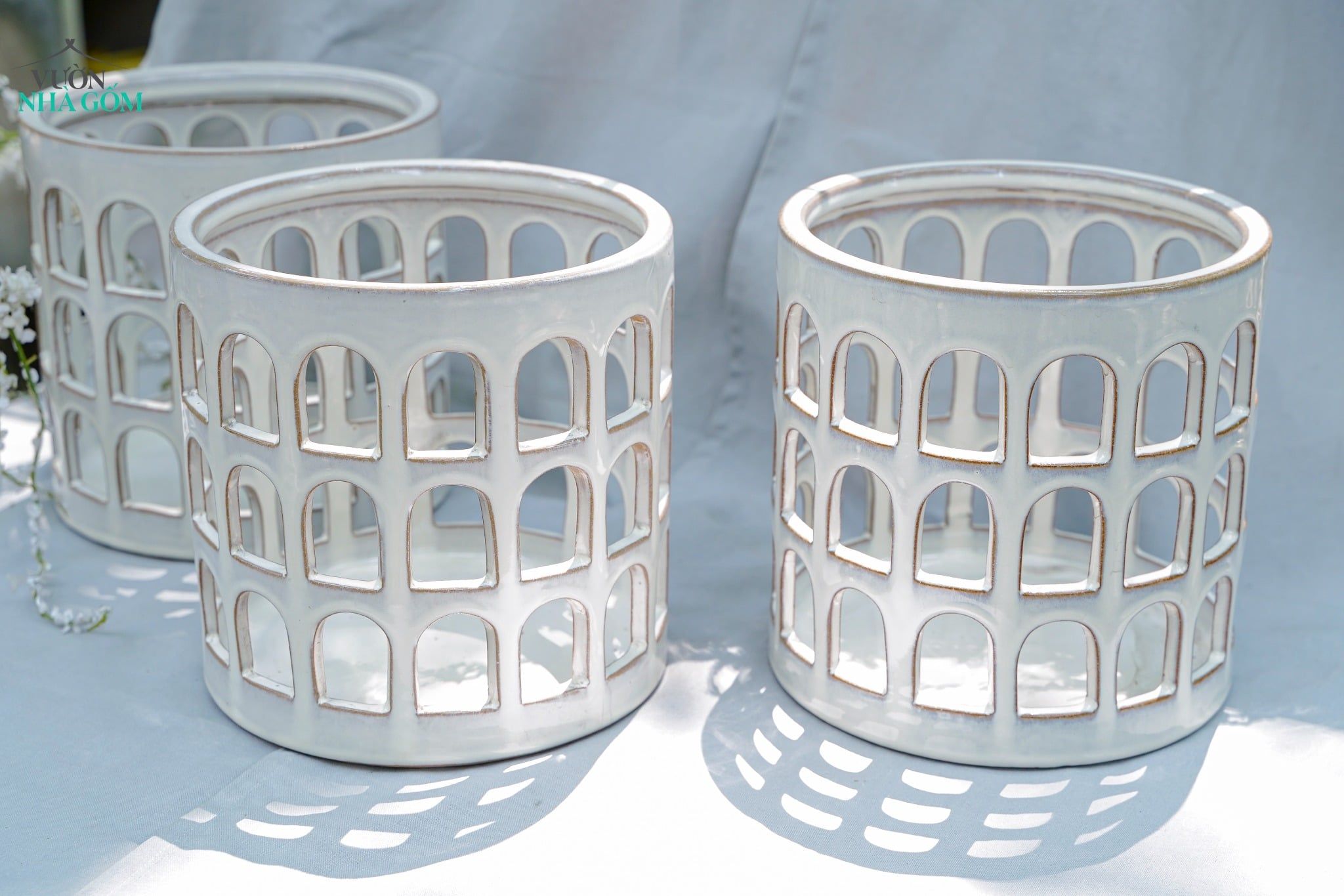  Đèn Gốm Lọng Ô Cửa, Trang Trí Nhà Cửa, Decor Sân Vườn,  Cao 21cm x Rộng 21cm 