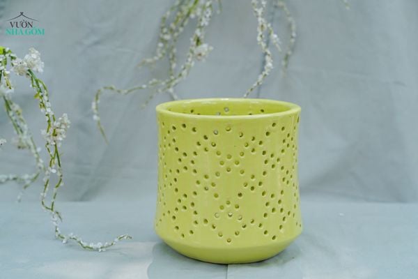  Đèn Gốm Lọng Tròn Chấm Bi, Trang Trí Nhà Cửa, Decor Sân Vườn, Cao 16,5cm x Rộng 16,5cm 