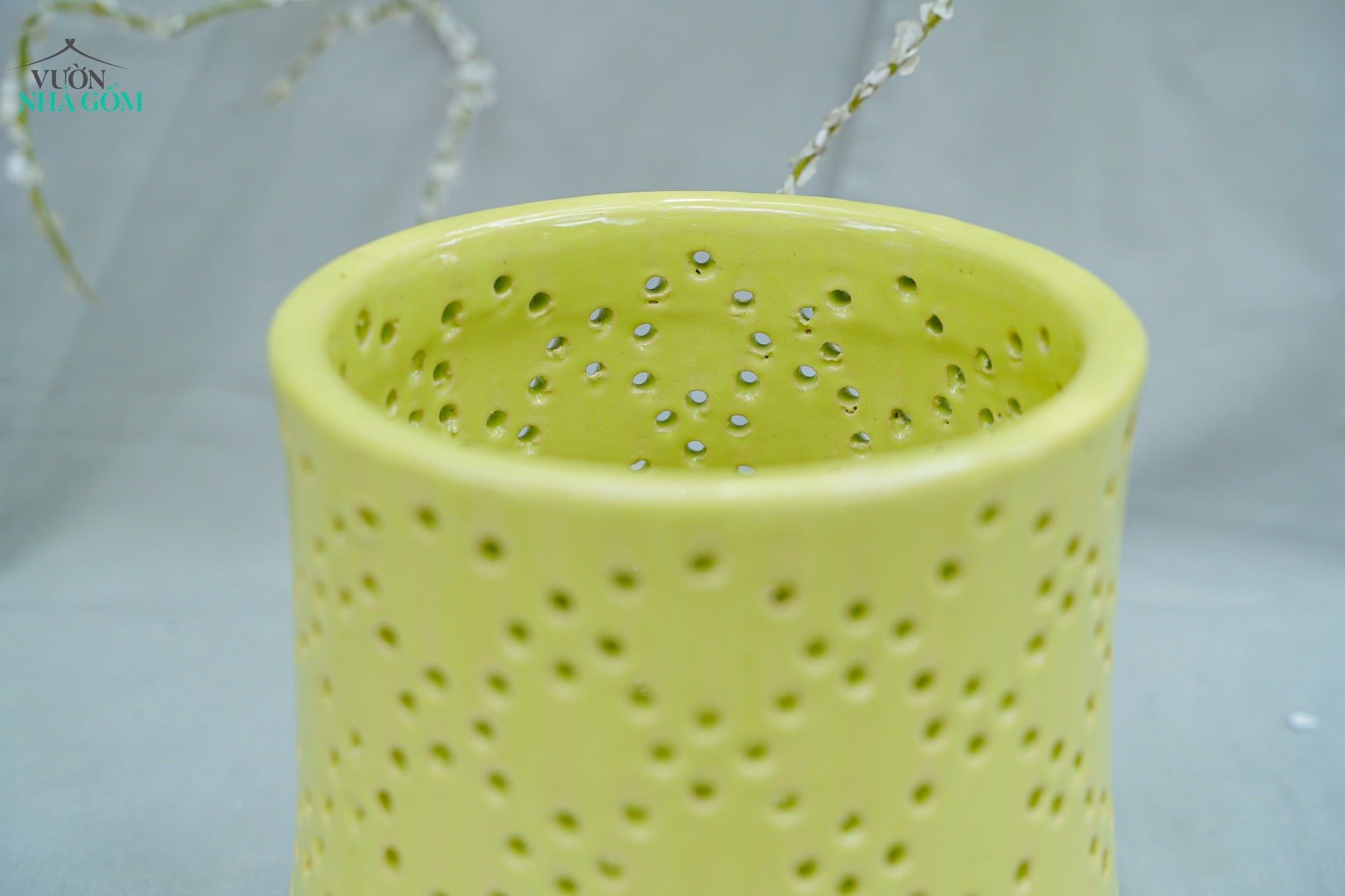  Đèn Gốm Lọng Tròn Chấm Bi, Trang Trí Nhà Cửa, Decor Sân Vườn, Cao 16,5cm x Rộng 16,5cm 