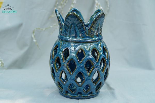  Đèn Gốm Lọng Hình Trái Dứa, Trang Trí Nhà Cửa, Decor Sân Vườn,  Cao 24cm x Rộng 14cm 