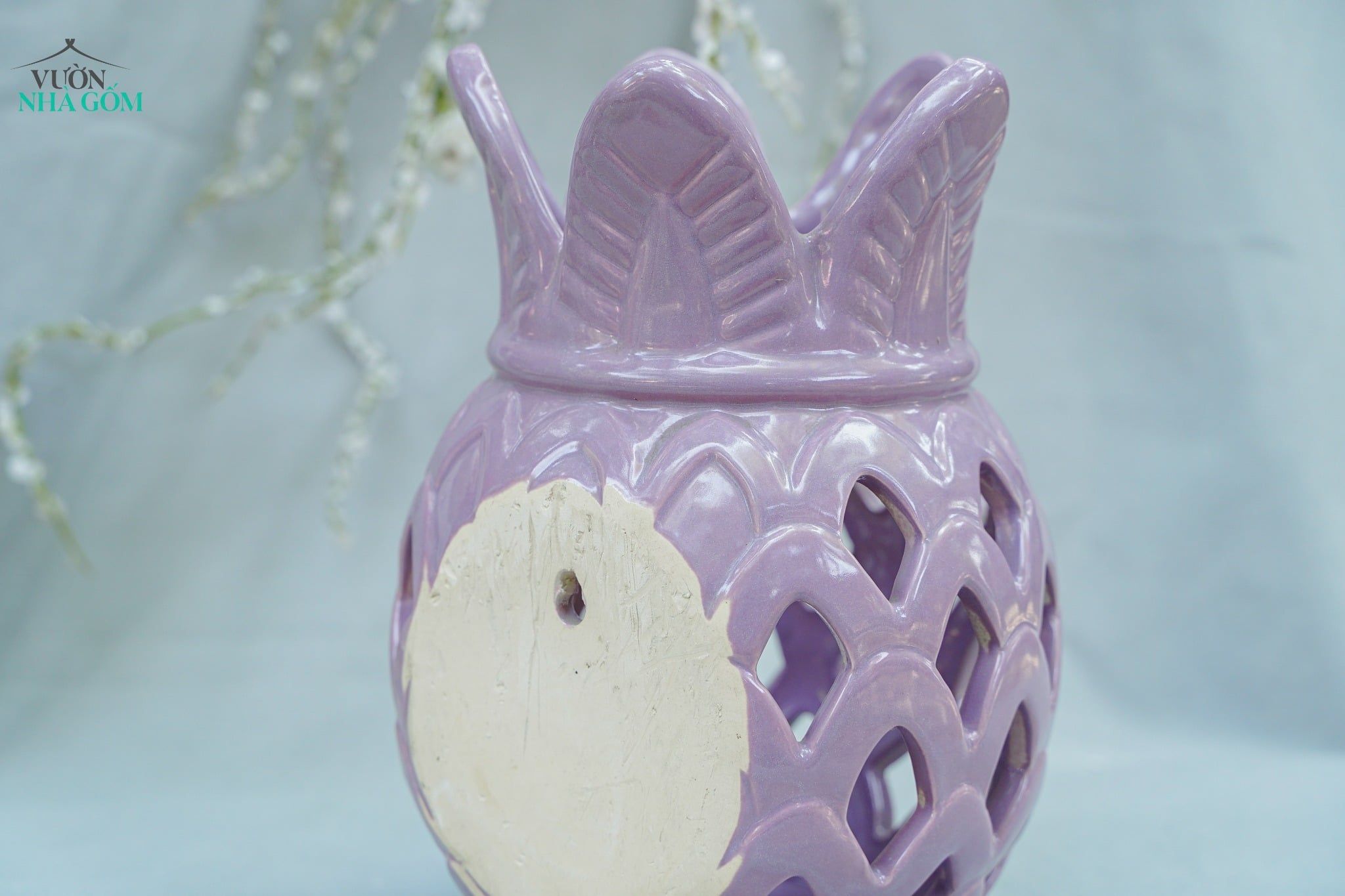  Đèn Gốm Lọng Hình Trái Dứa, Trang Trí Nhà Cửa, Decor Sân Vườn,  Cao 24cm x Rộng 14cm 