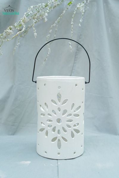  Đèn Gốm Lọng Bông Tuyết, Trang Trí Nhà Cửa, Decor Sân Vườn,  Cao 27cm x Rộng 17cm 