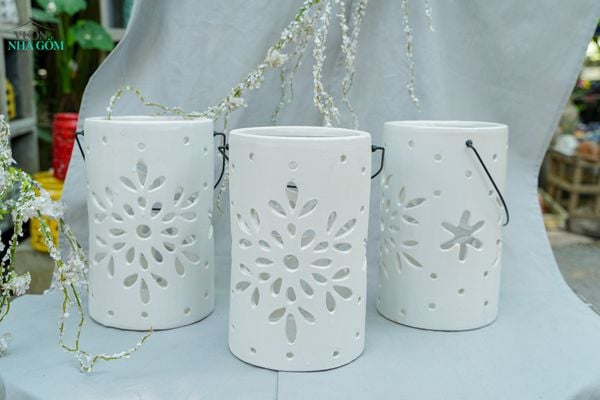  Đèn Gốm Lọng Bông Tuyết, Trang Trí Nhà Cửa, Decor Sân Vườn,  Cao 27cm x Rộng 17cm 