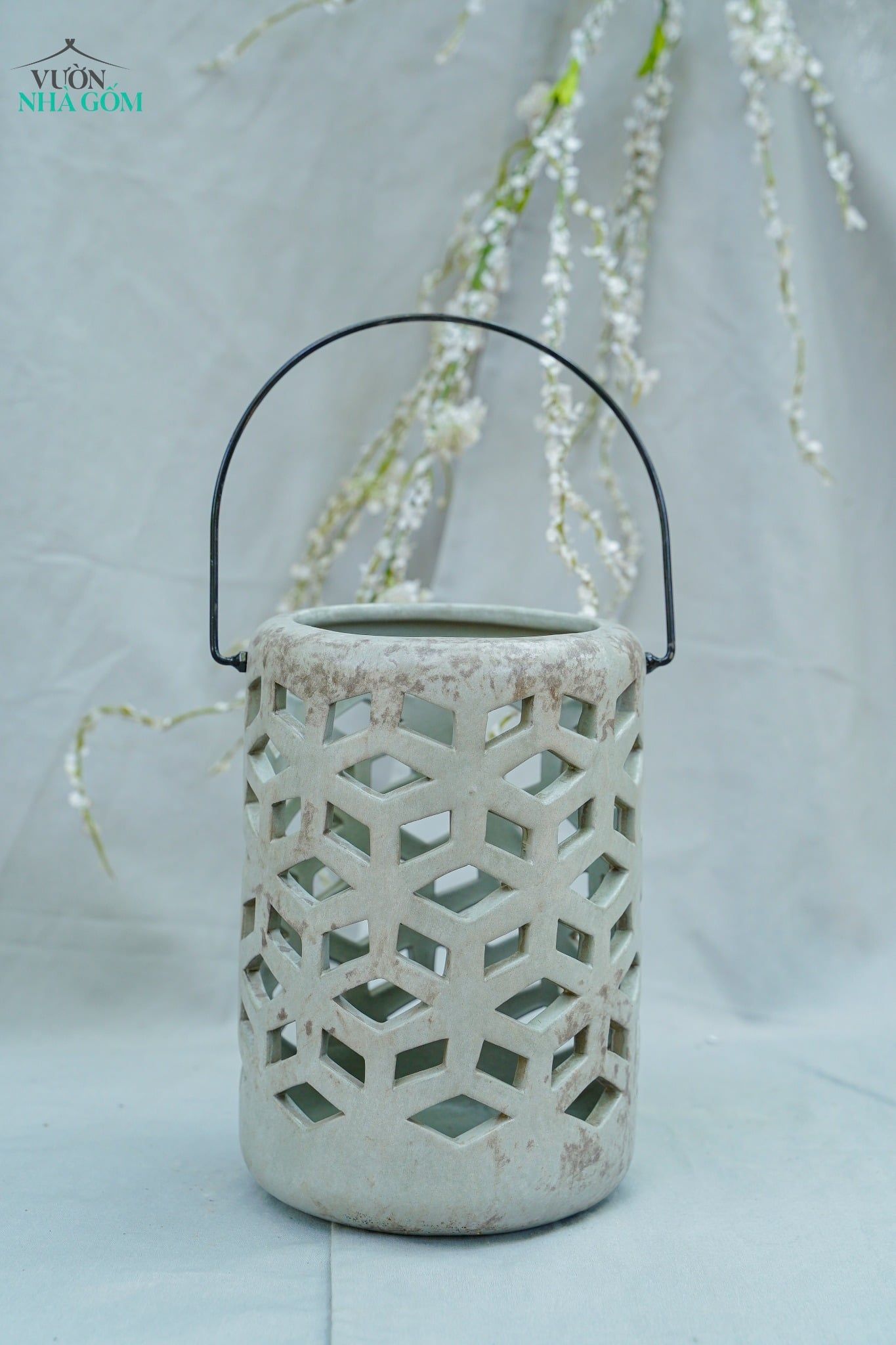  Đèn Gốm Lọng Hình Thoi, Trang Trí Nhà Cửa, Decor Sân Vườn,  Cao 22cm x Rộng 15cm 