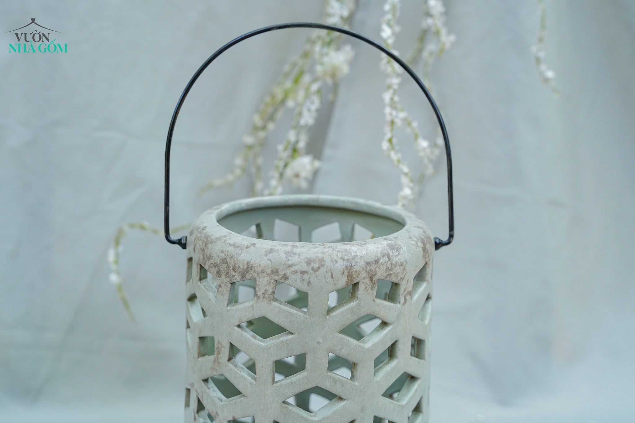  Đèn Gốm Lọng Hình Thoi, Trang Trí Nhà Cửa, Decor Sân Vườn,  Cao 22cm x Rộng 15cm 