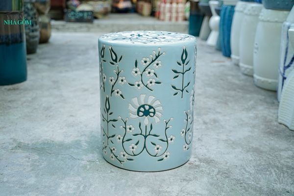  Đôn gốm hiện đại, Đôn Trụ Khắc Hoa, gốm Nam bộ, C46 x R46cm- SP036176 