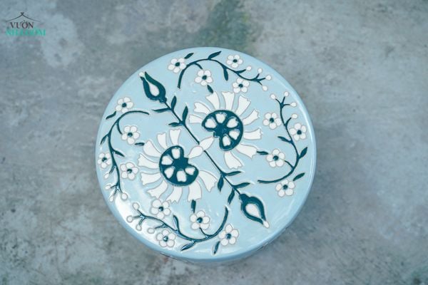  Đôn gốm hiện đại, Đôn Trụ Khắc Hoa, gốm Nam bộ, C46 x R46cm- SP036176 